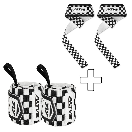AKTV8 White Edition PowerGrip Combo – Wrist Wraps & Lifting Straps