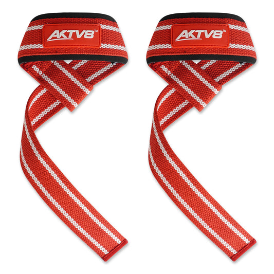 AKTV8 Premium Red & White Edition Lifting Straps – Heavy Duty Grip Support