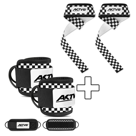 AKTV8 White Edition Strength Combo – Ankle Straps & Lifting Straps