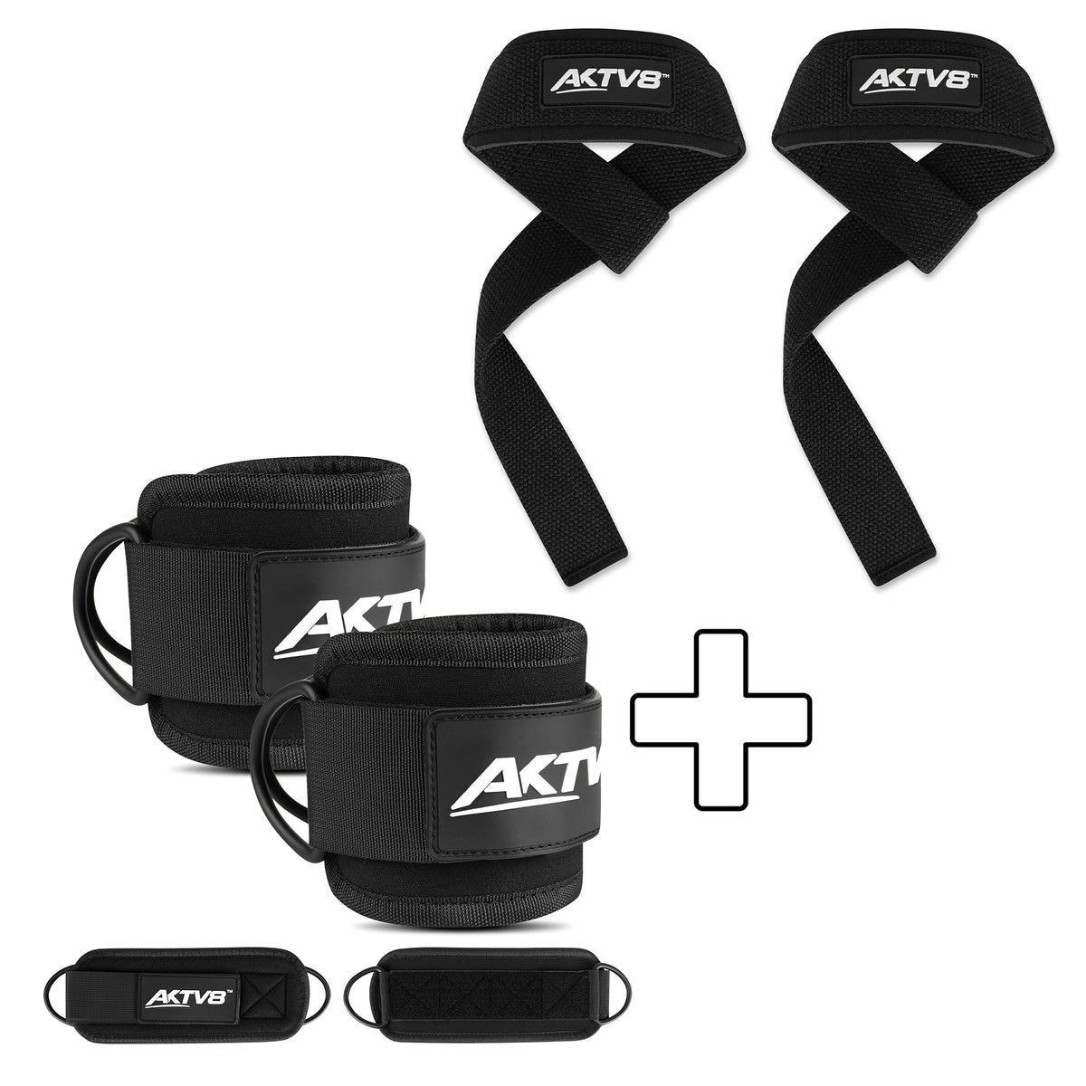 AKTV8 Black Edition Strength Combo – Ankle Straps & Lifting Straps