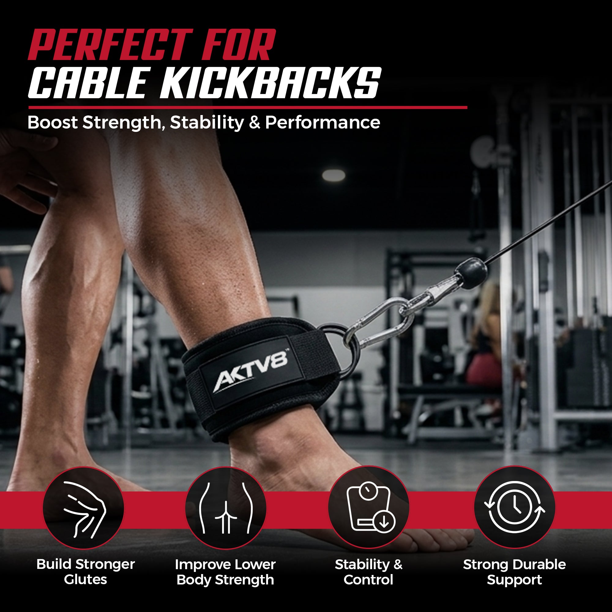 AKTV8 Premium Black Edition Ankle Straps – Heavy Duty Leg Training Support