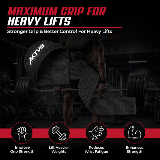 AKTV8 Premium Black Edition Lifting Straps – Heavy Duty Grip Support