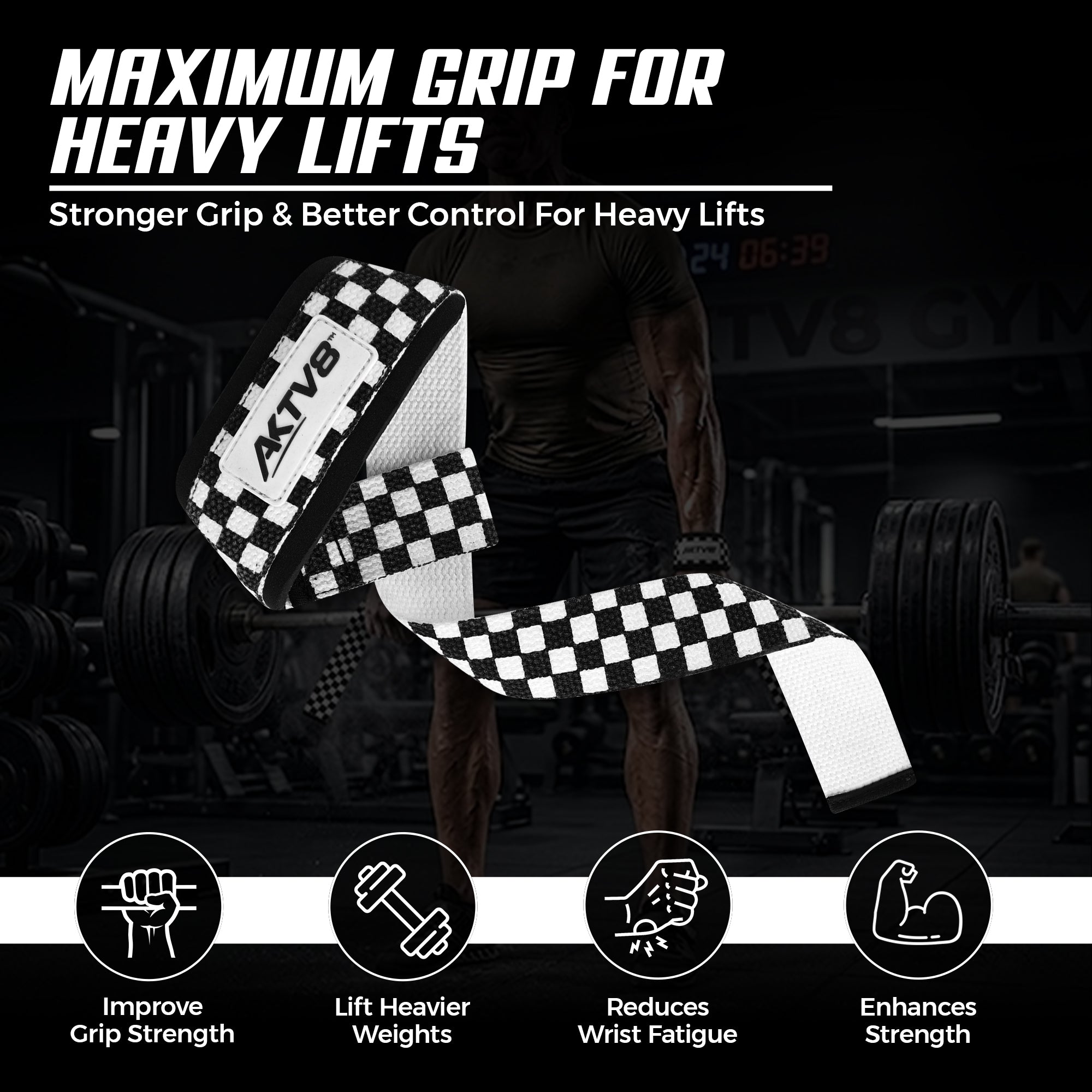 AKTV8 Premium White Edition Lifting Straps – Heavy Duty Grip Support