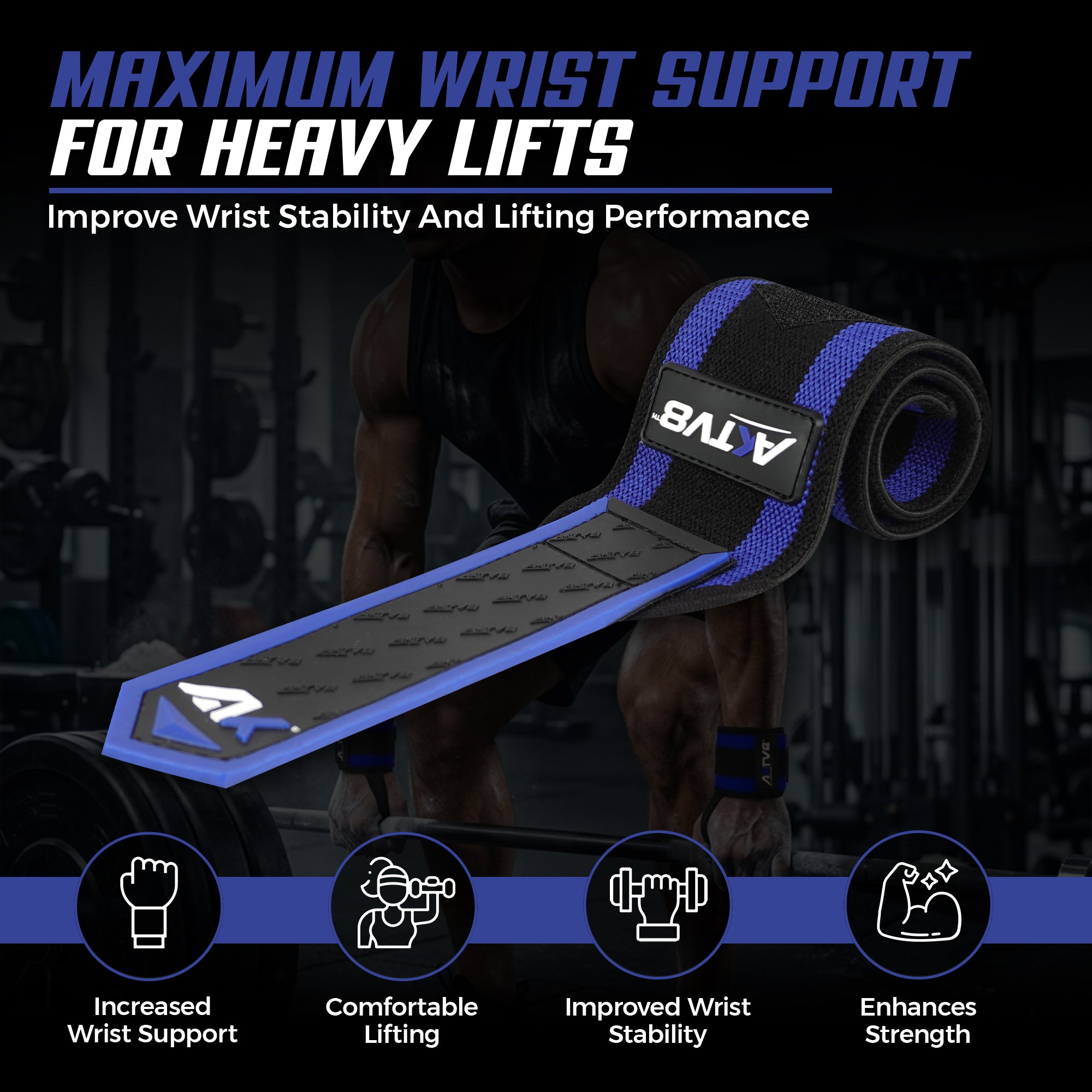 AKTV8 Premium Blue Edition Wrist Wraps – Heavy Duty Wrist Support