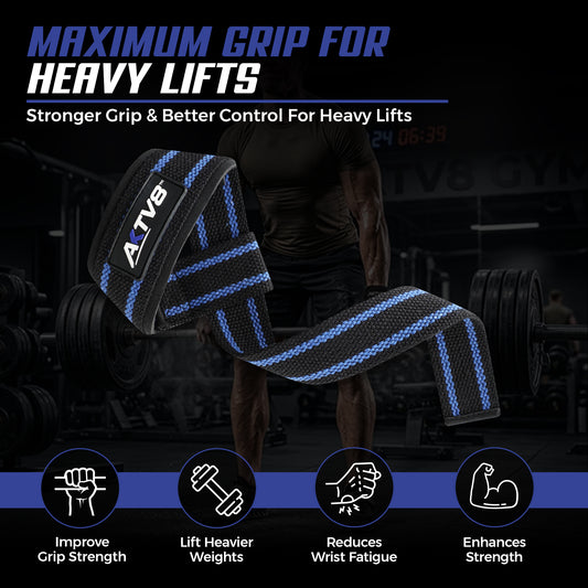 AKTV8 Premium Blue Edition Lifting Straps – Heavy Duty Grip Support