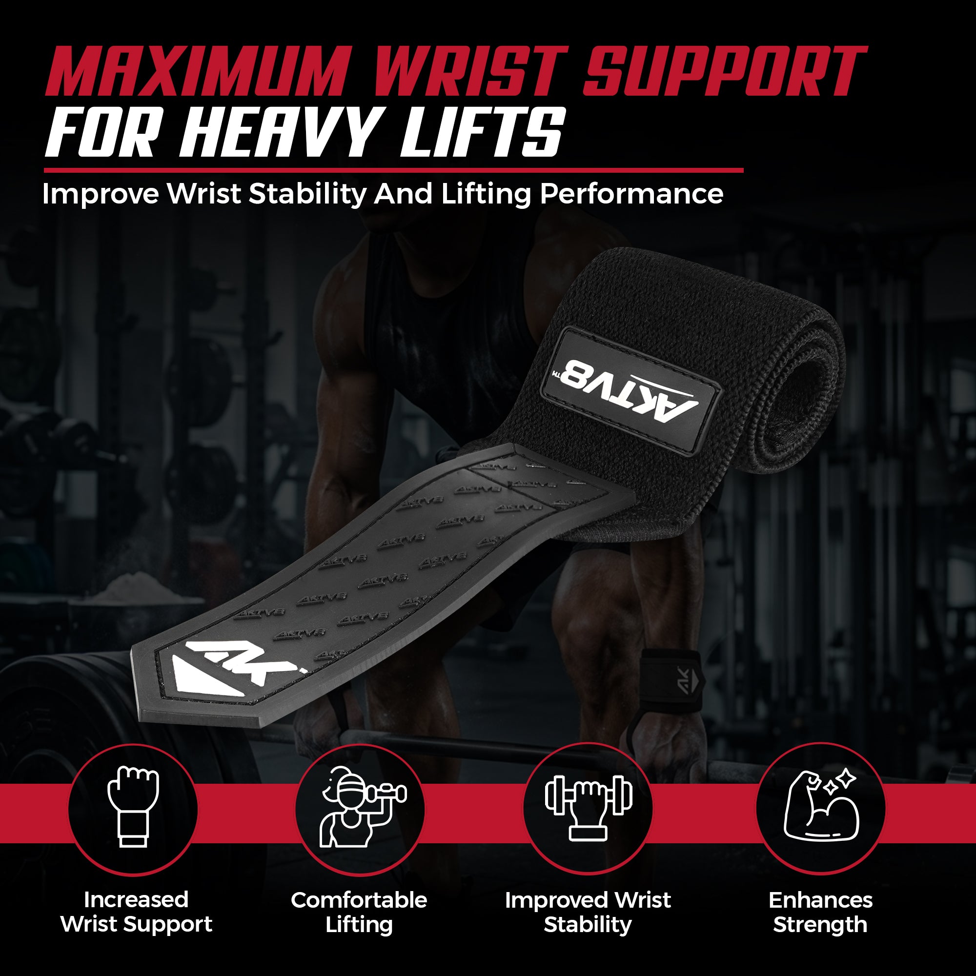 AKTV8 Premium Black Edition Wrist Wraps – Heavy Duty Wrist Support