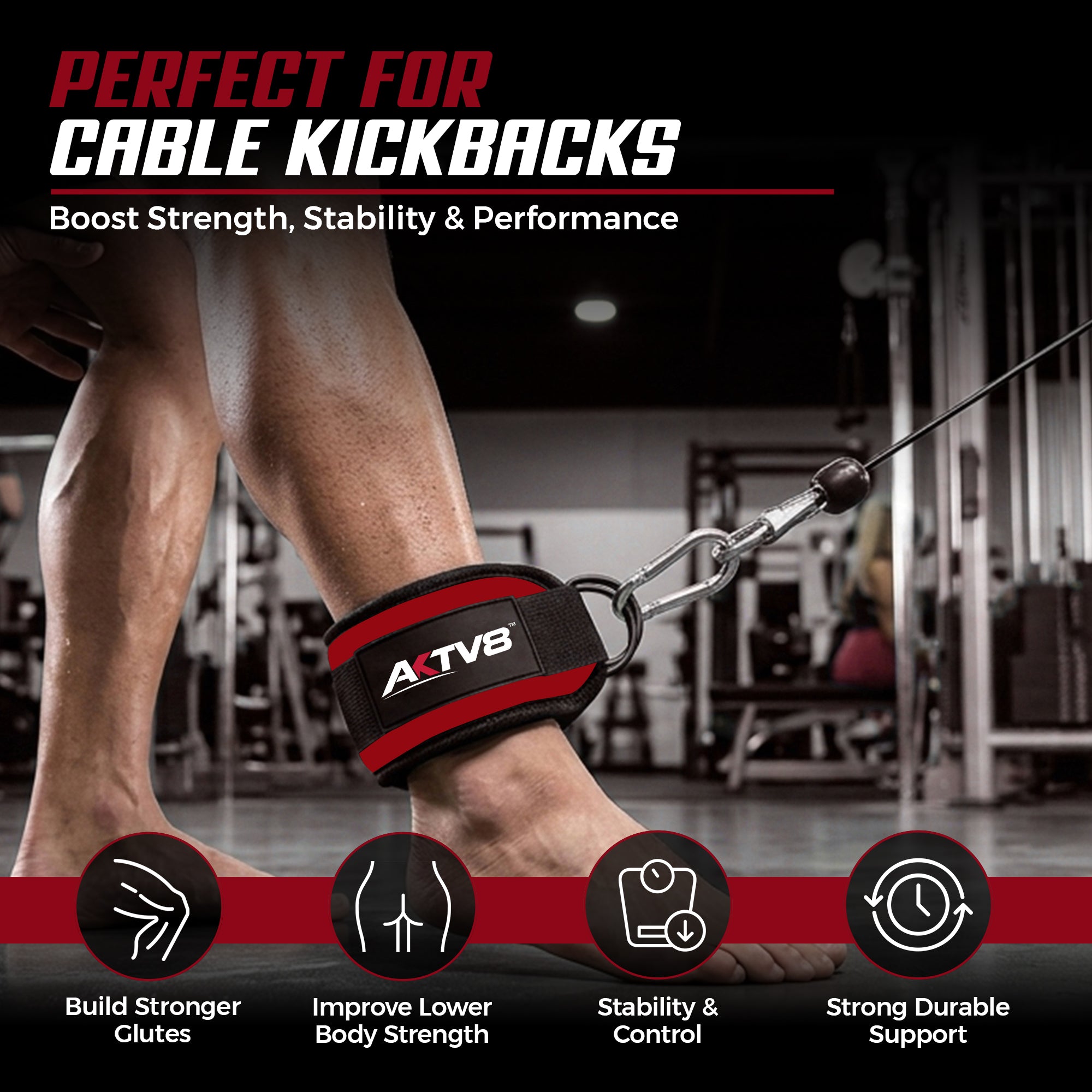 AKTV8 Premium Red Edition Ankle Straps – Heavy Duty Leg Training Support