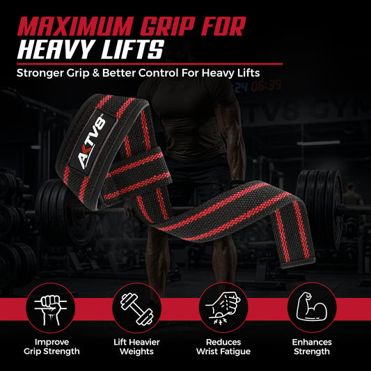 AKTV8 Premium Red Edition Lifting Straps – Heavy Duty Grip Support