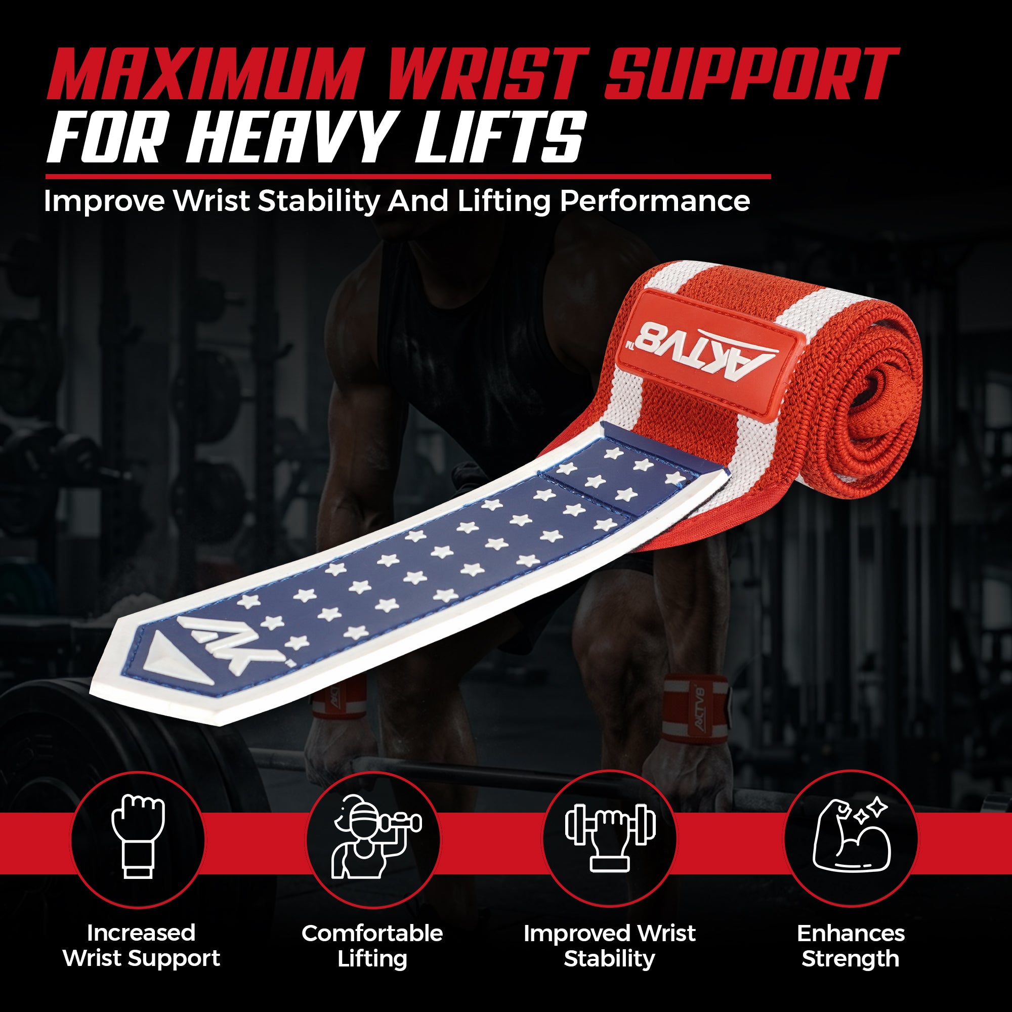 AKTV8 Premium American Edition Wrist Wraps – Heavy Duty Wrist Support