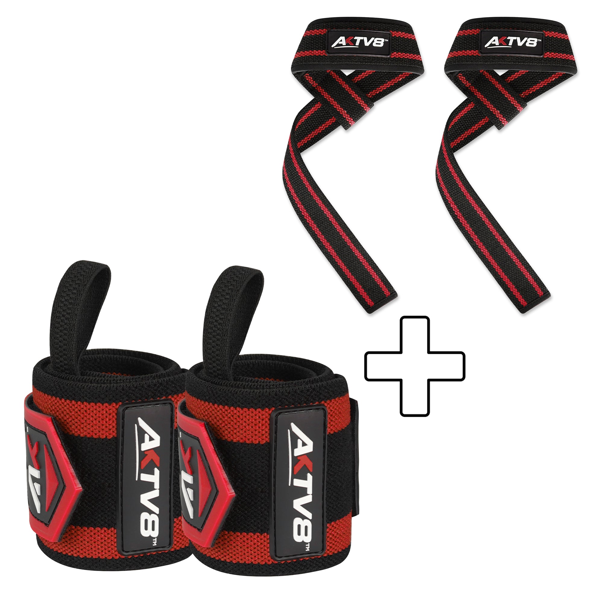AKTV8 Red & White Edition PowerGrip Combo – Wrist Wraps & Lifting Straps