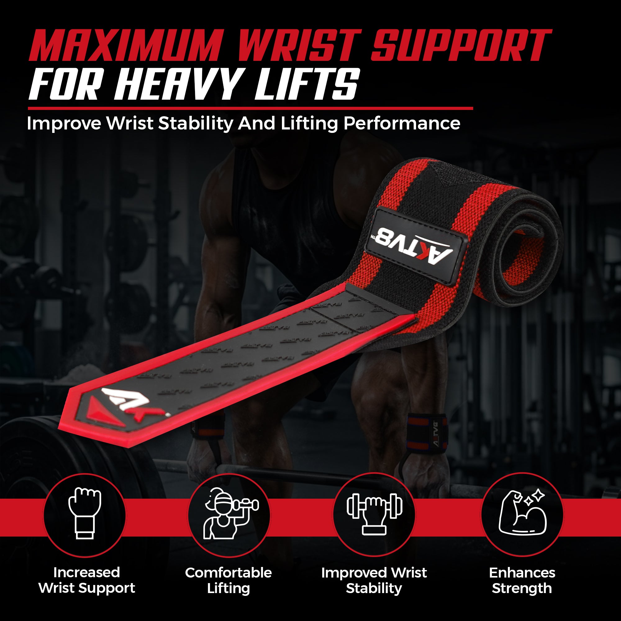 AKTV8 Premium Red Edition Wrist Wraps – Heavy Duty Wrist Support