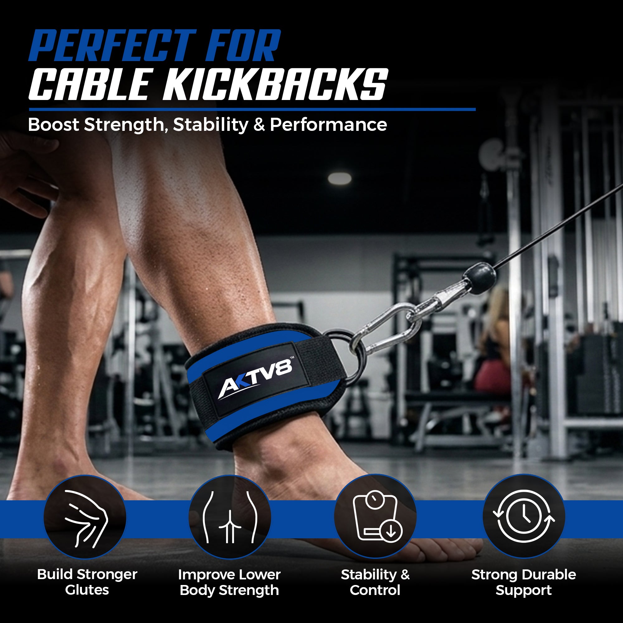 AKTV8 Premium Blue Edition Ankle Straps – Heavy Duty Leg Training Support