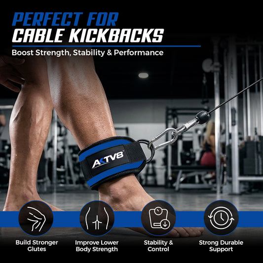 AKTV8 Premium Blue Edition Ankle Straps – Heavy Duty Leg Training Support