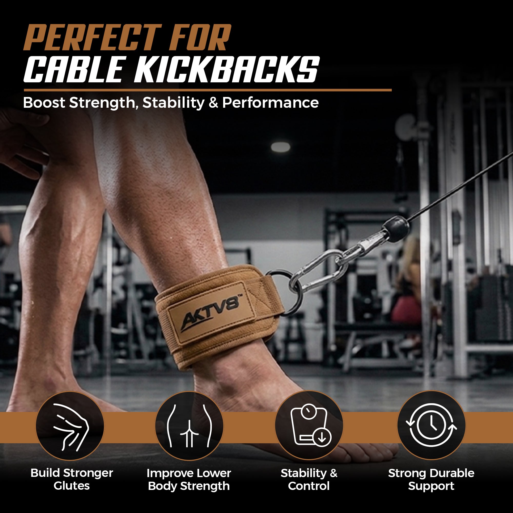 **AKTV8 Premium Brown Edition Ankle Straps – Heavy Duty Leg Training Support**
