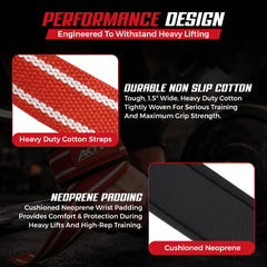 AKTV8 Premium Red & White Edition Lifting Straps – Heavy Duty Grip Support
