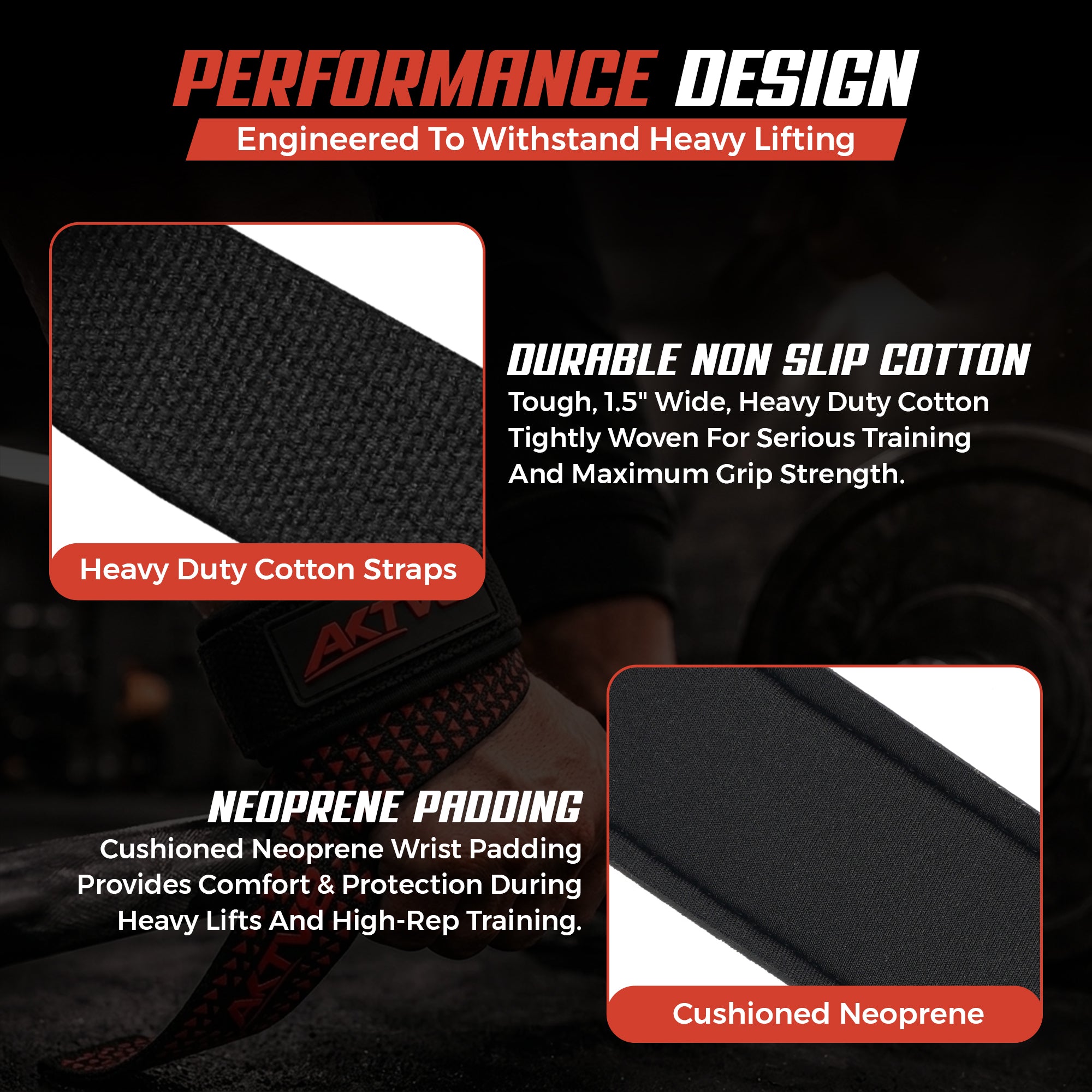 AKTV8 Premium Orange Edition Lifting Straps – Heavy Duty Grip Support