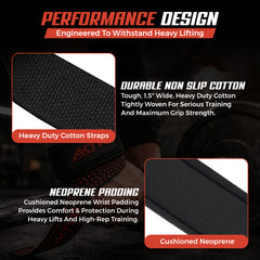 AKTV8 Premium Orange Edition Lifting Straps – Heavy Duty Grip Support