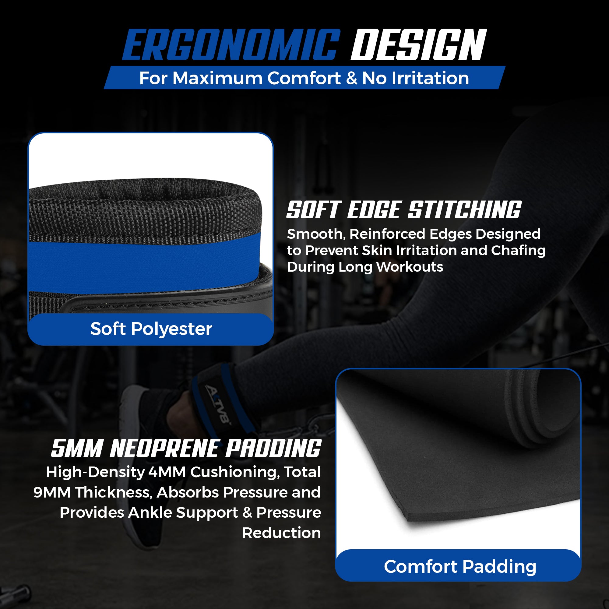 AKTV8 Premium Blue Edition Ankle Straps – Heavy Duty Leg Training Support