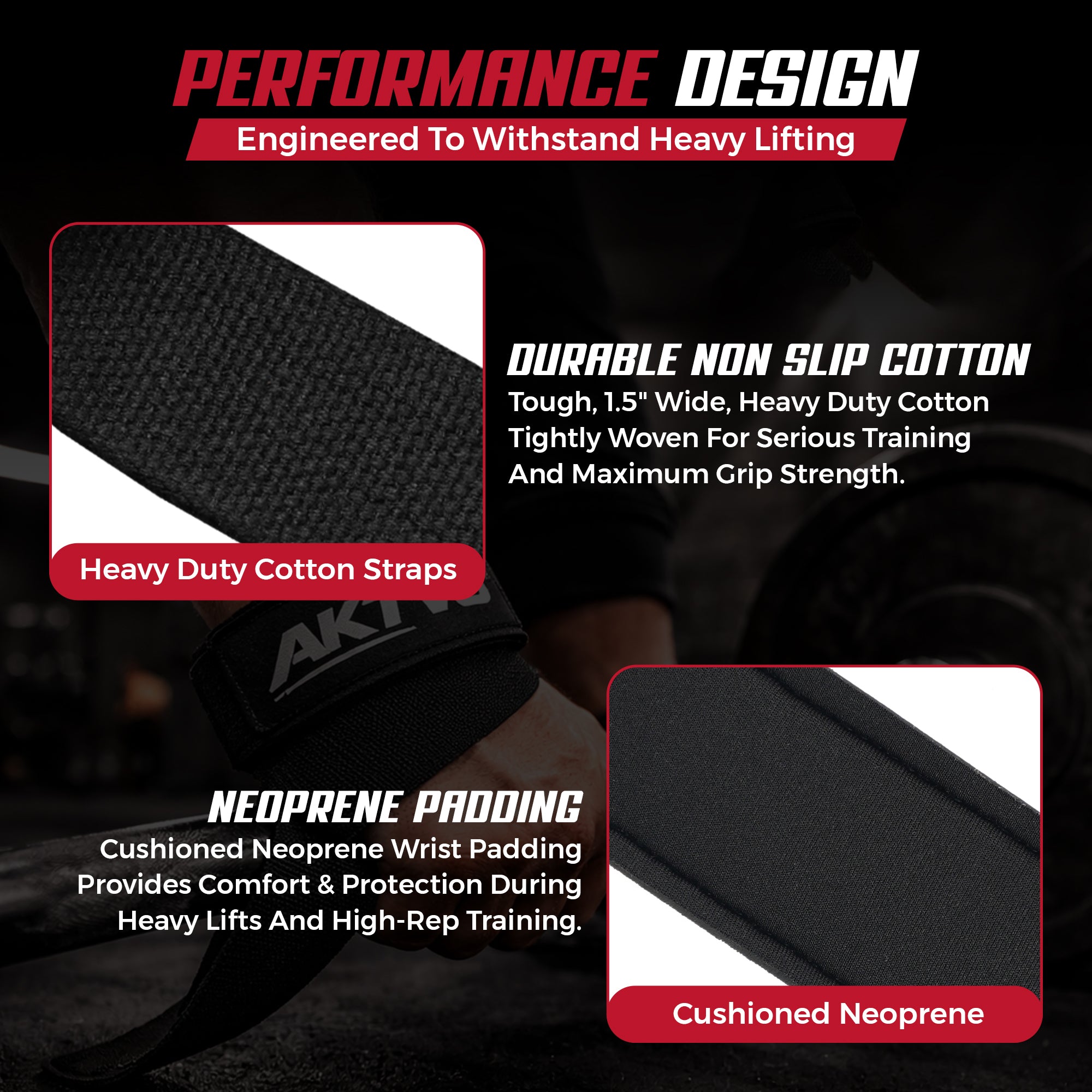 AKTV8 Premium Black Edition Lifting Straps – Heavy Duty Grip Support