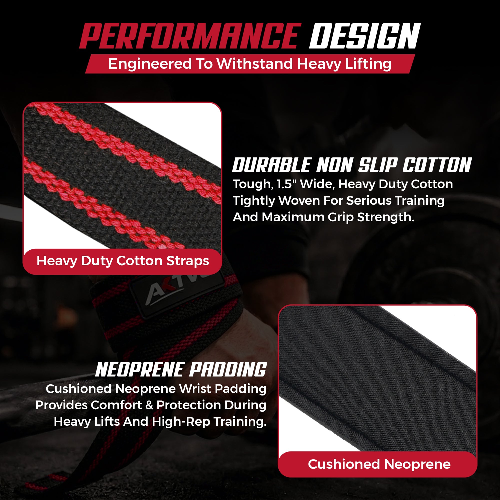 AKTV8 Premium Red Edition Lifting Straps – Heavy Duty Grip Support
