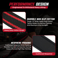 AKTV8 Premium Red Edition Lifting Straps – Heavy Duty Grip Support