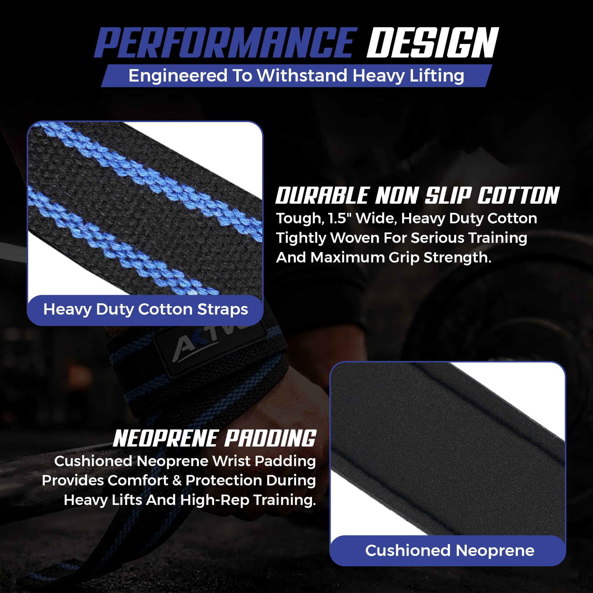 AKTV8 Premium Blue Edition Lifting Straps – Heavy Duty Grip Support