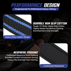 AKTV8 Premium Blue Edition Lifting Straps – Heavy Duty Grip Support