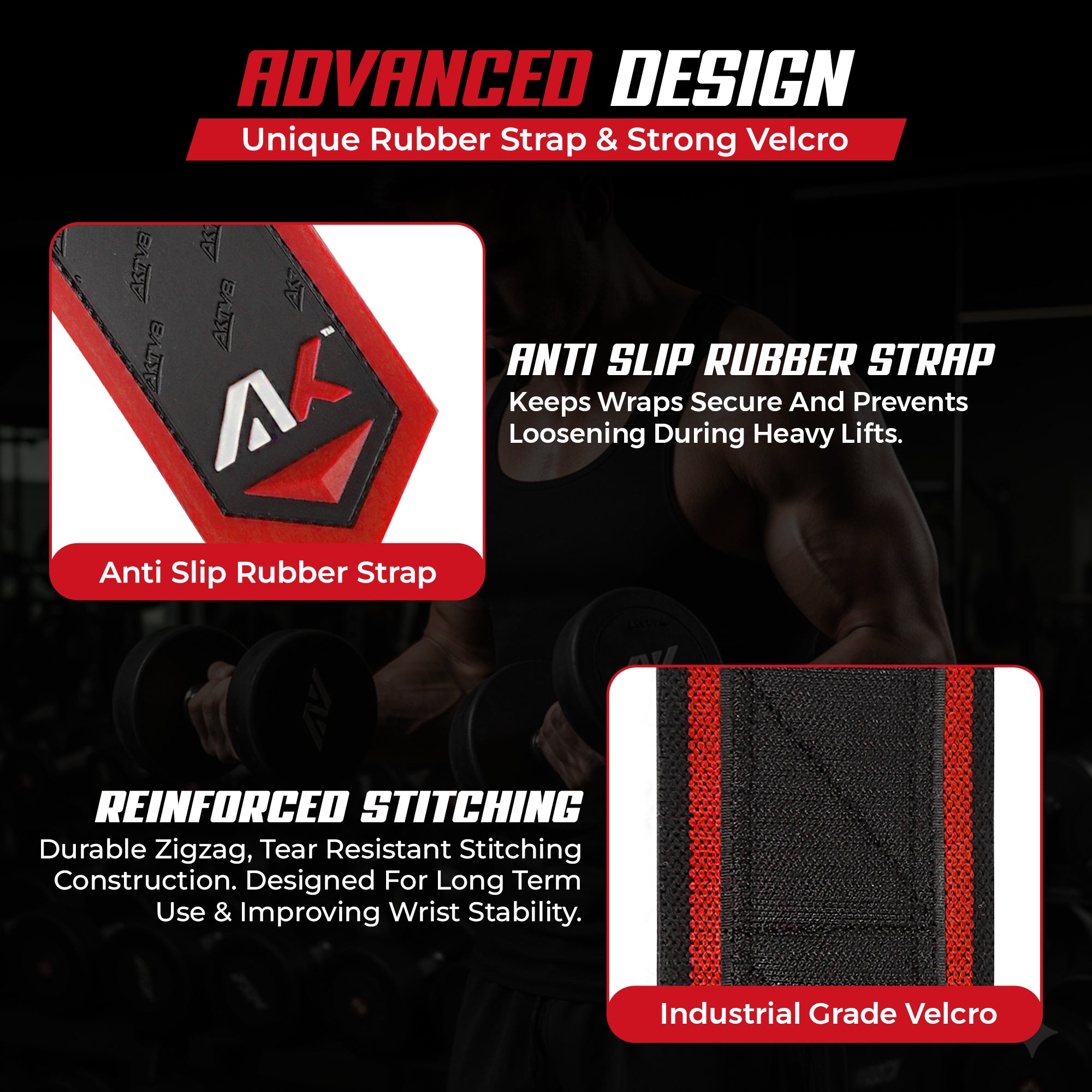 AKTV8 Premium Red Edition Wrist Wraps – Heavy Duty Wrist Support