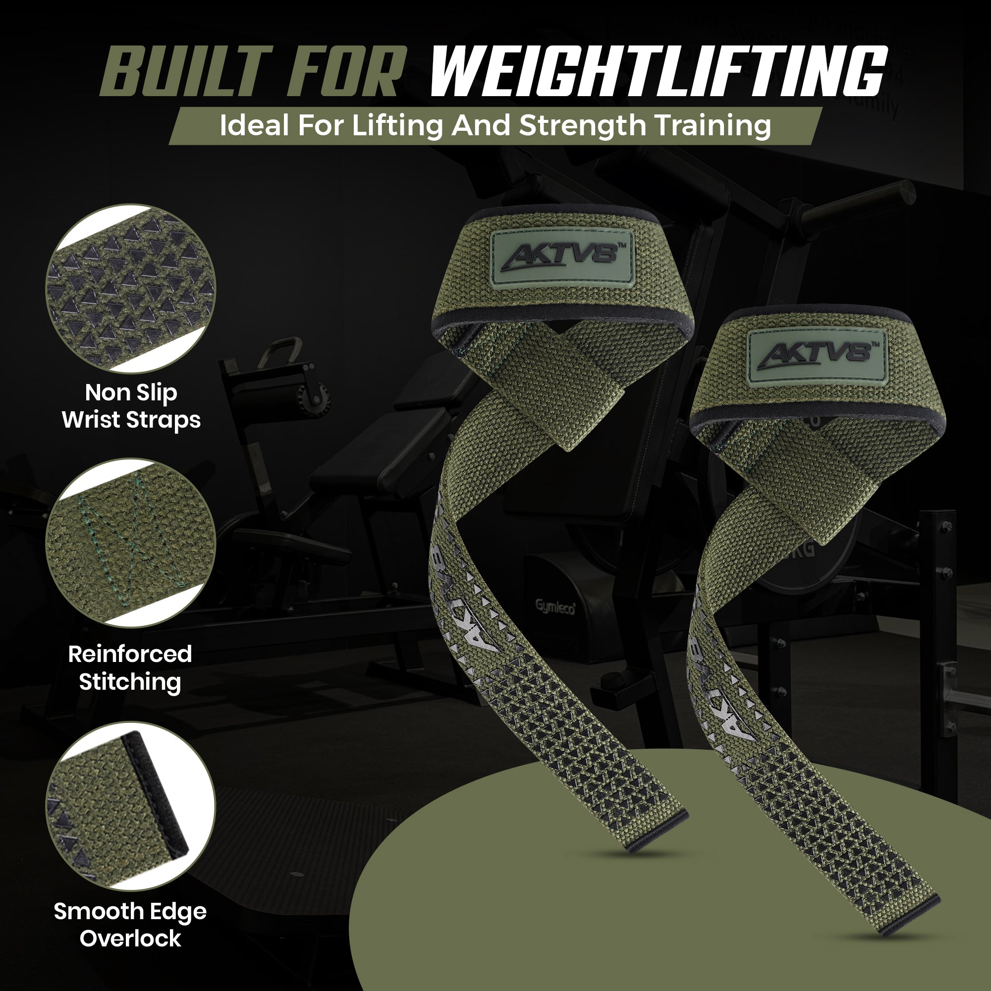 AKTV8 Premium Green Edition Lifting Straps – Heavy Duty Grip Support