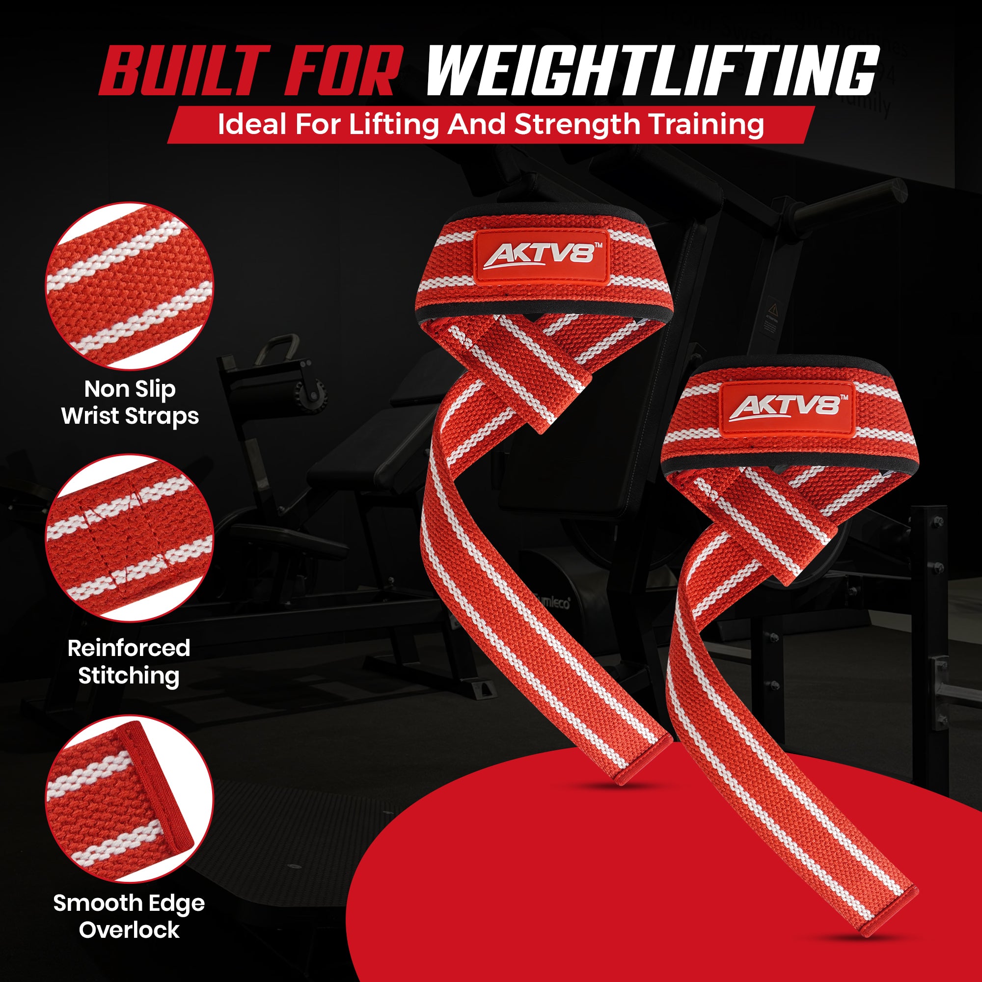 AKTV8 Premium Red & White Edition Lifting Straps – Heavy Duty Grip Support