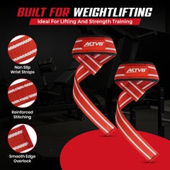 AKTV8 Premium Red & White Edition Lifting Straps – Heavy Duty Grip Support