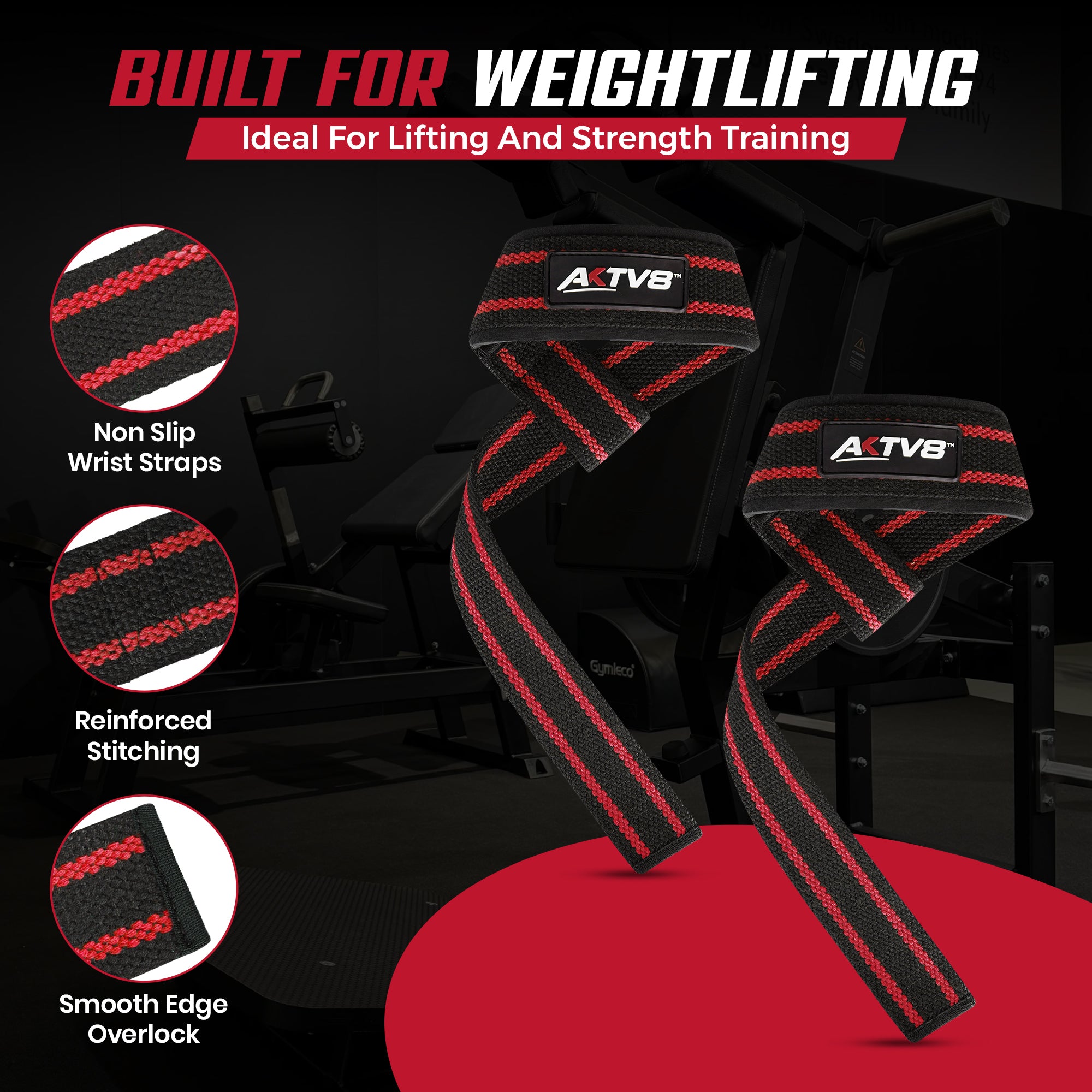 AKTV8 Premium Red Edition Lifting Straps – Heavy Duty Grip Support