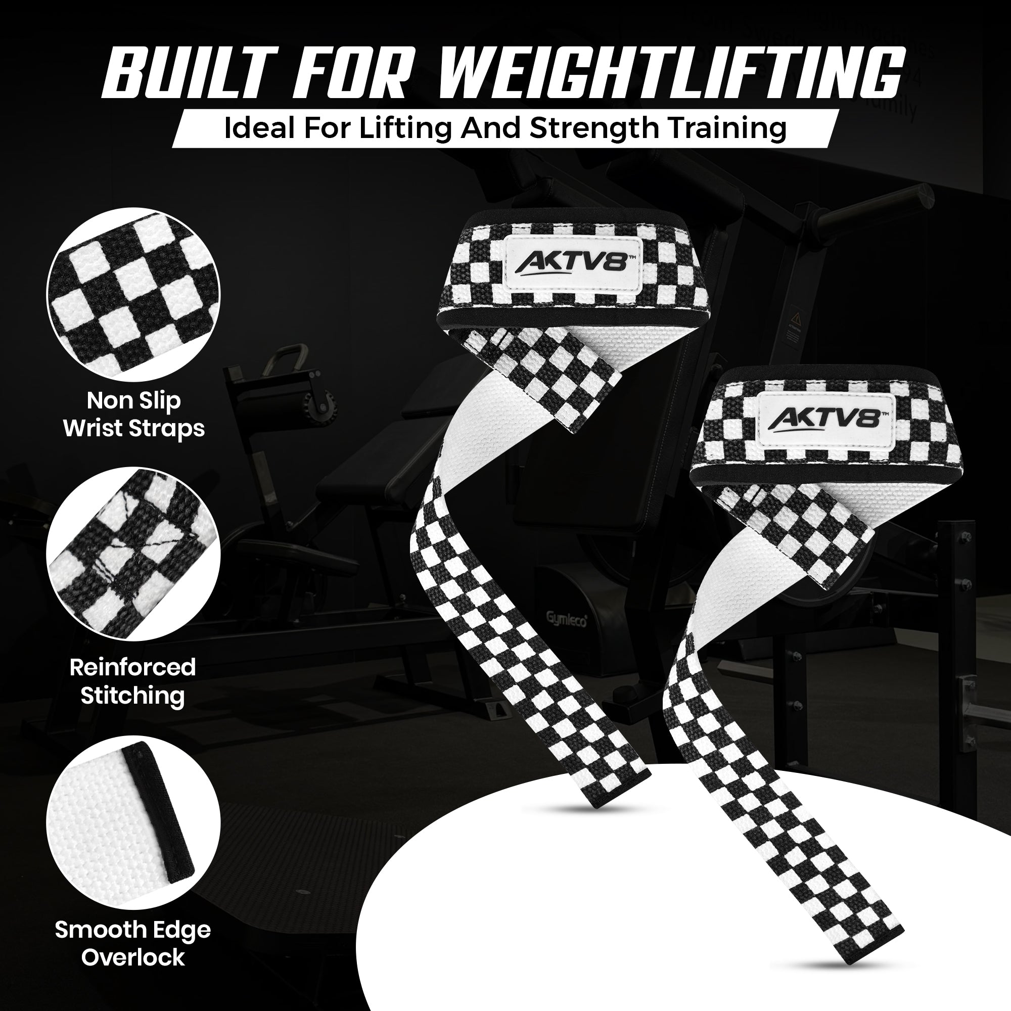 AKTV8 Premium White Edition Lifting Straps – Heavy Duty Grip Support