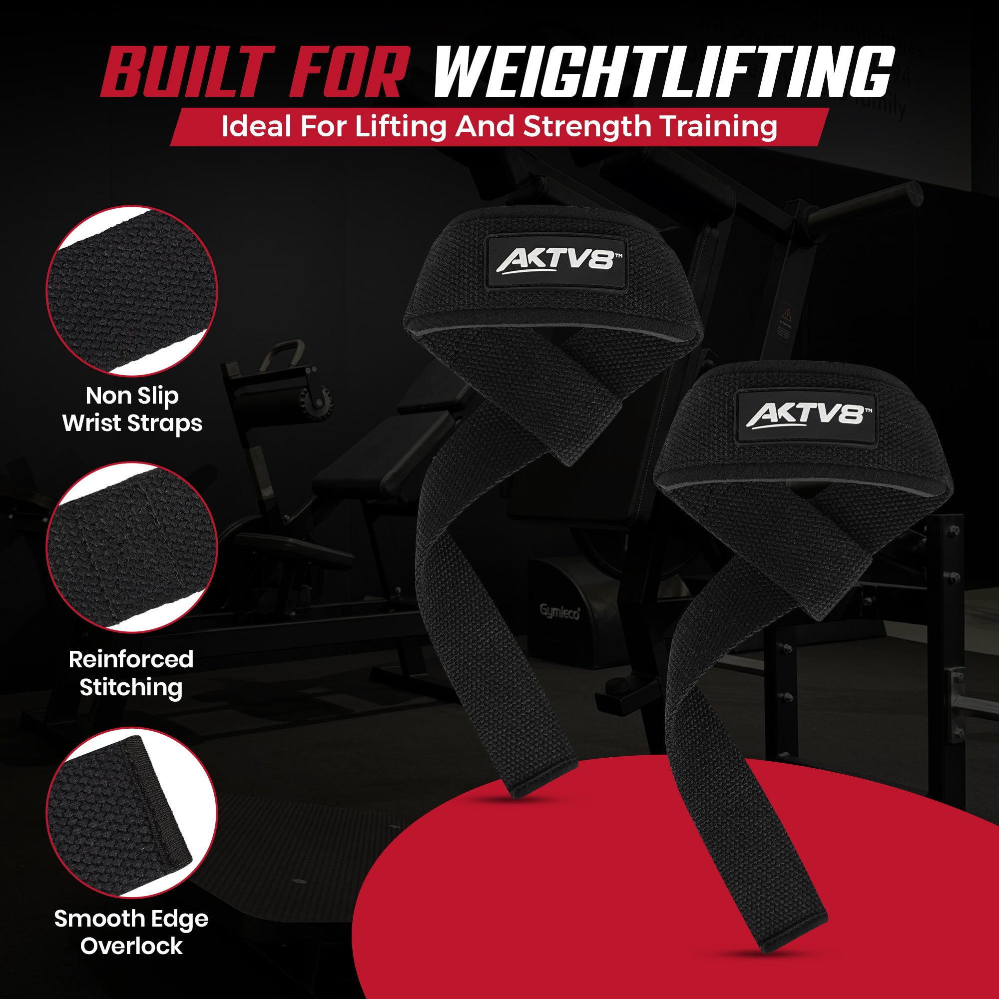 AKTV8 Premium Black Edition Lifting Straps – Heavy Duty Grip Support