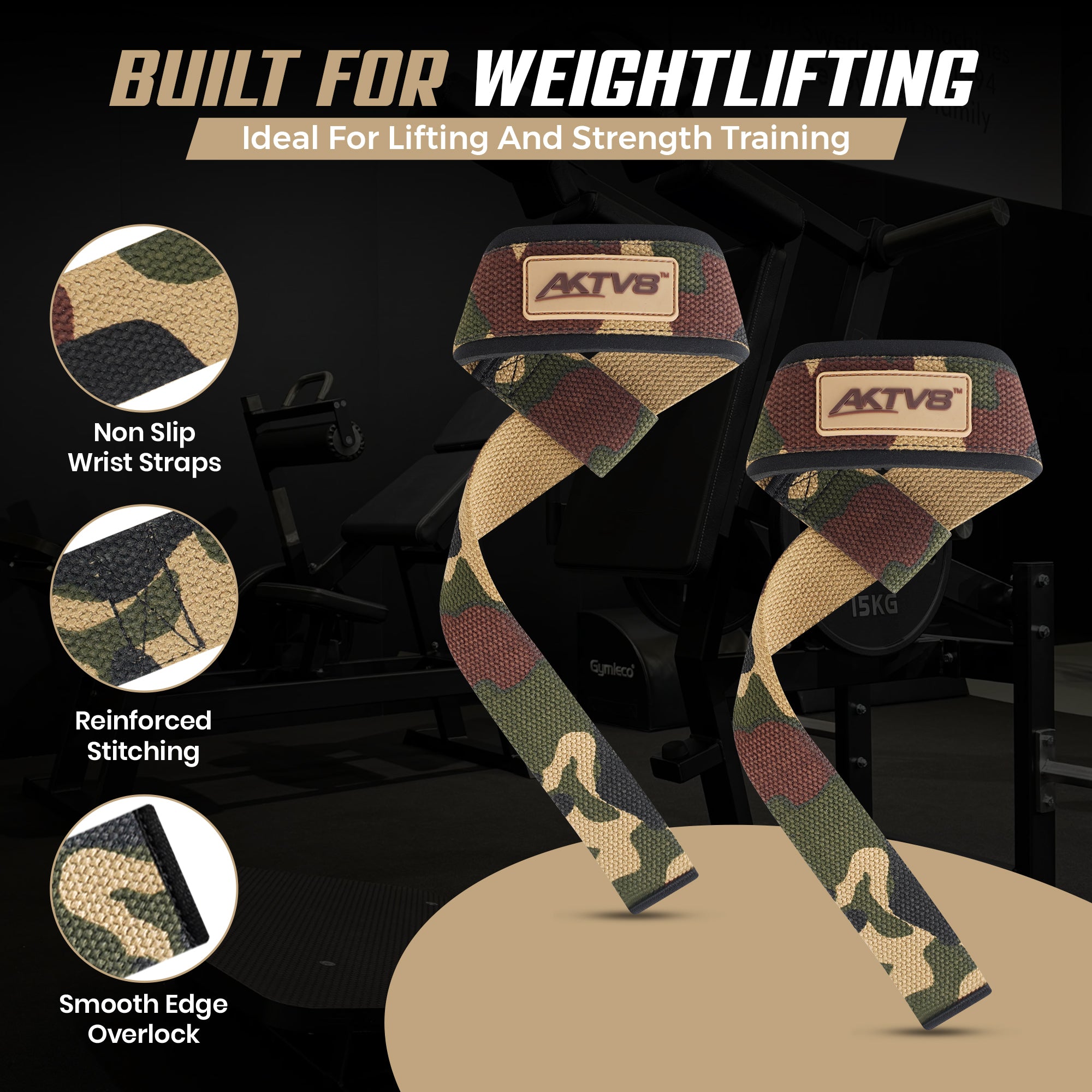 AKTV8 Premium Camo Edition Lifting Straps – Heavy Duty Grip Support