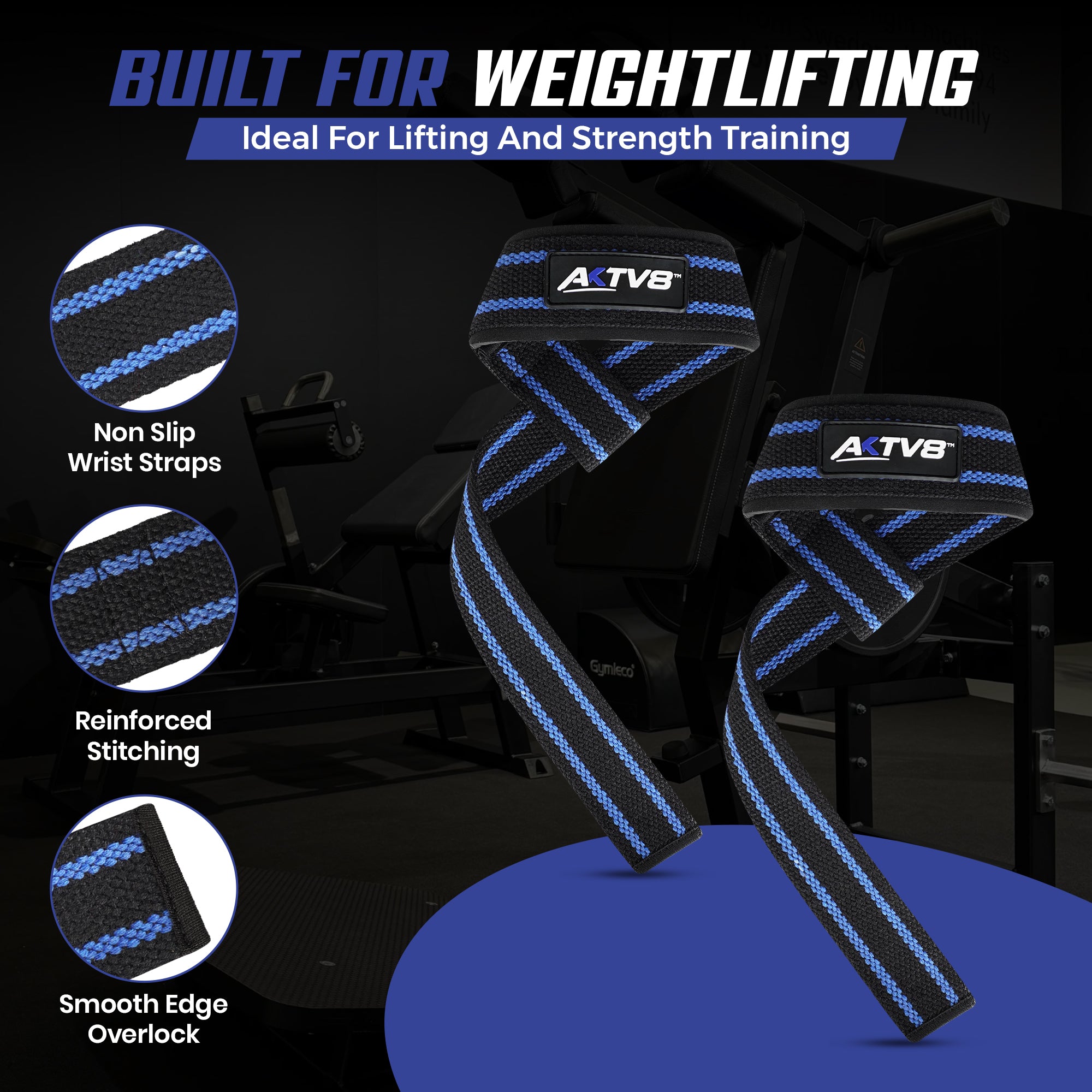 AKTV8 Premium Blue Edition Lifting Straps – Heavy Duty Grip Support