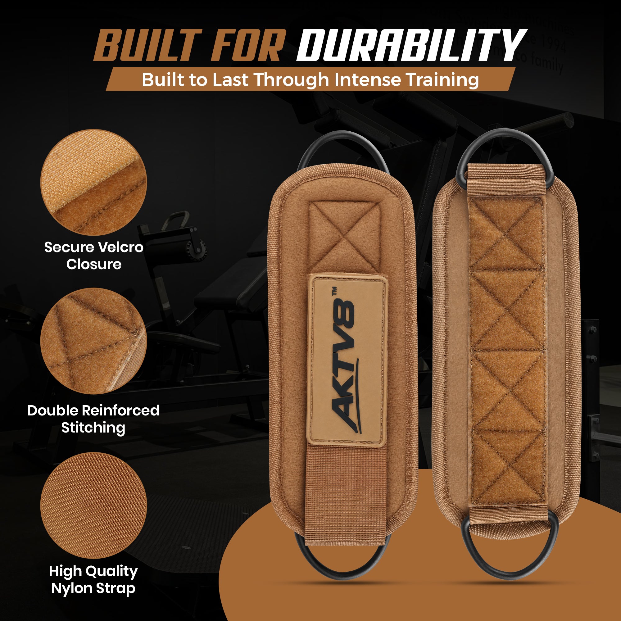 **AKTV8 Premium Brown Edition Ankle Straps – Heavy Duty Leg Training Support**
