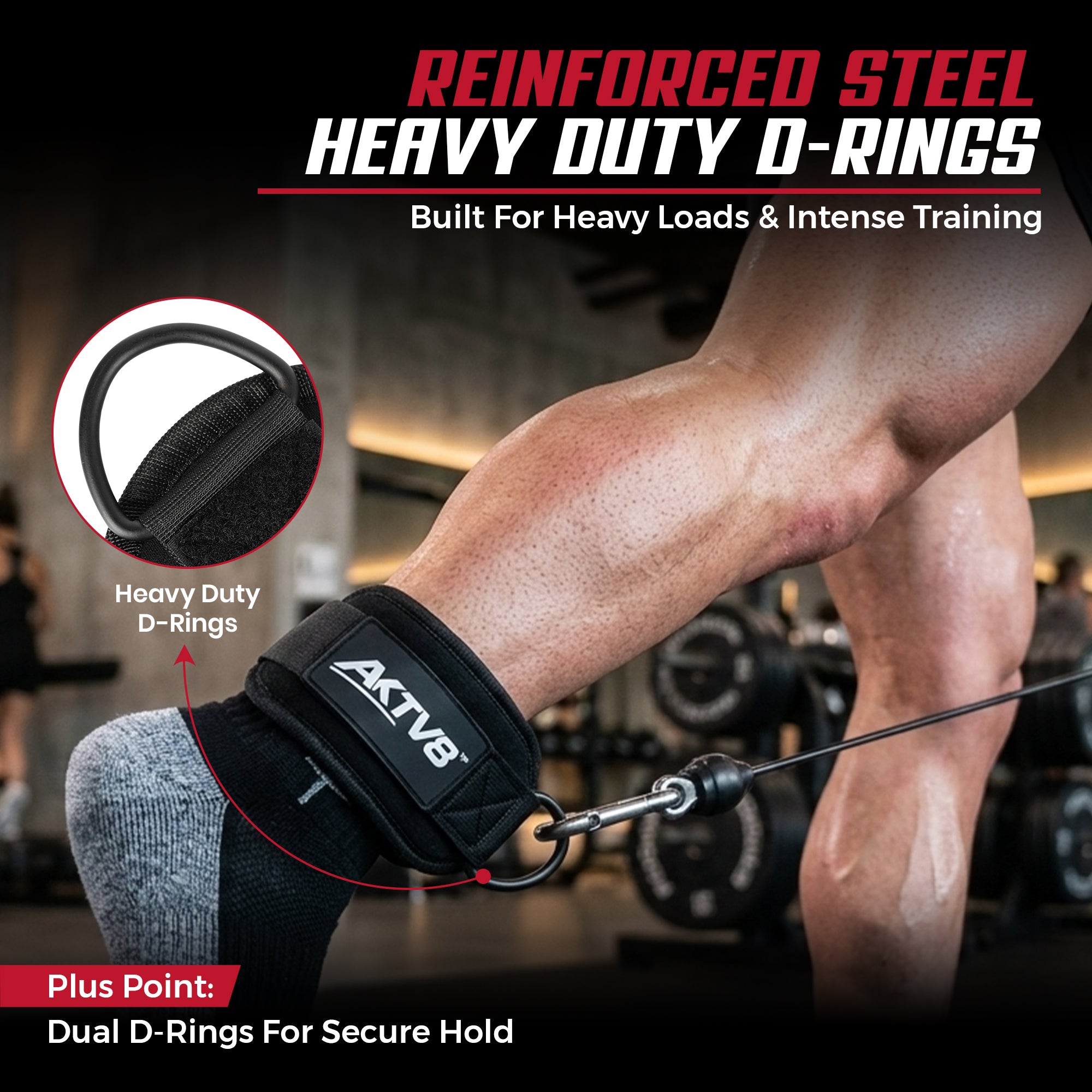 AKTV8 Premium Black Edition Ankle Straps – Heavy Duty Leg Training Support