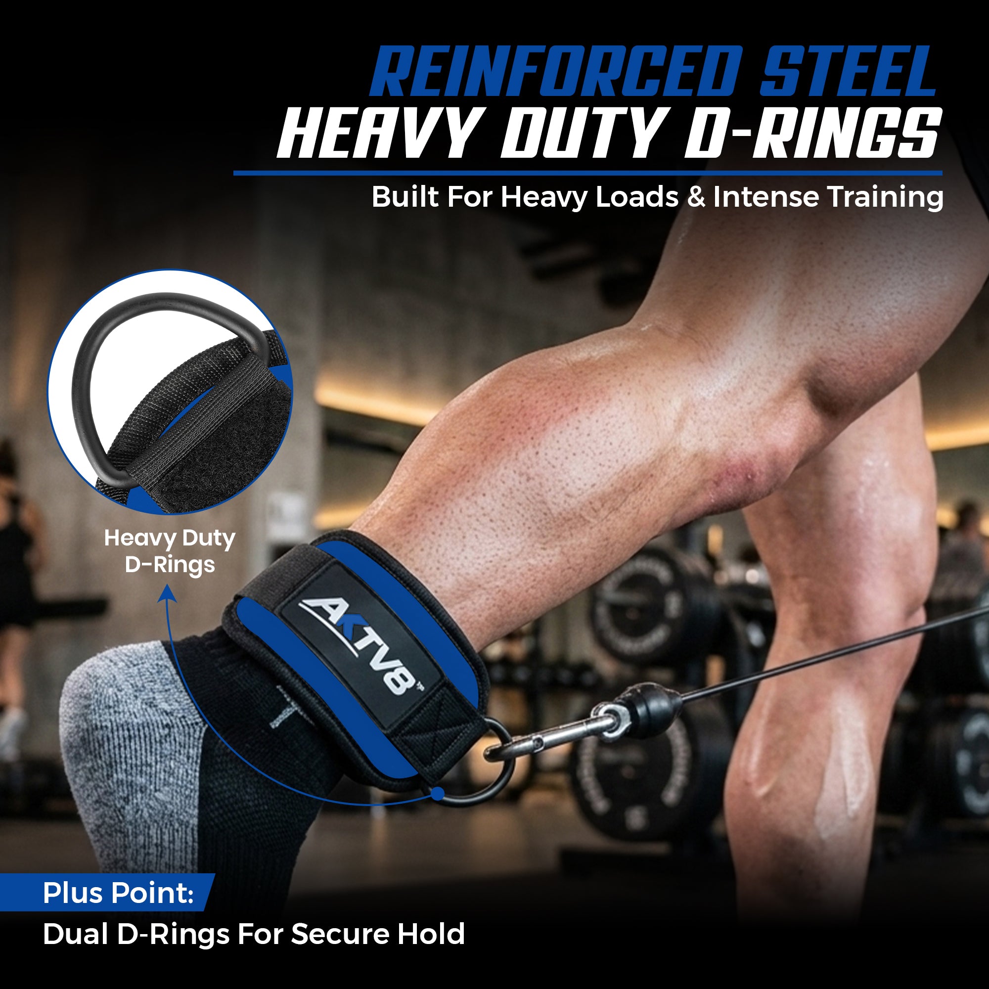 AKTV8 Premium Blue Edition Ankle Straps – Heavy Duty Leg Training Support