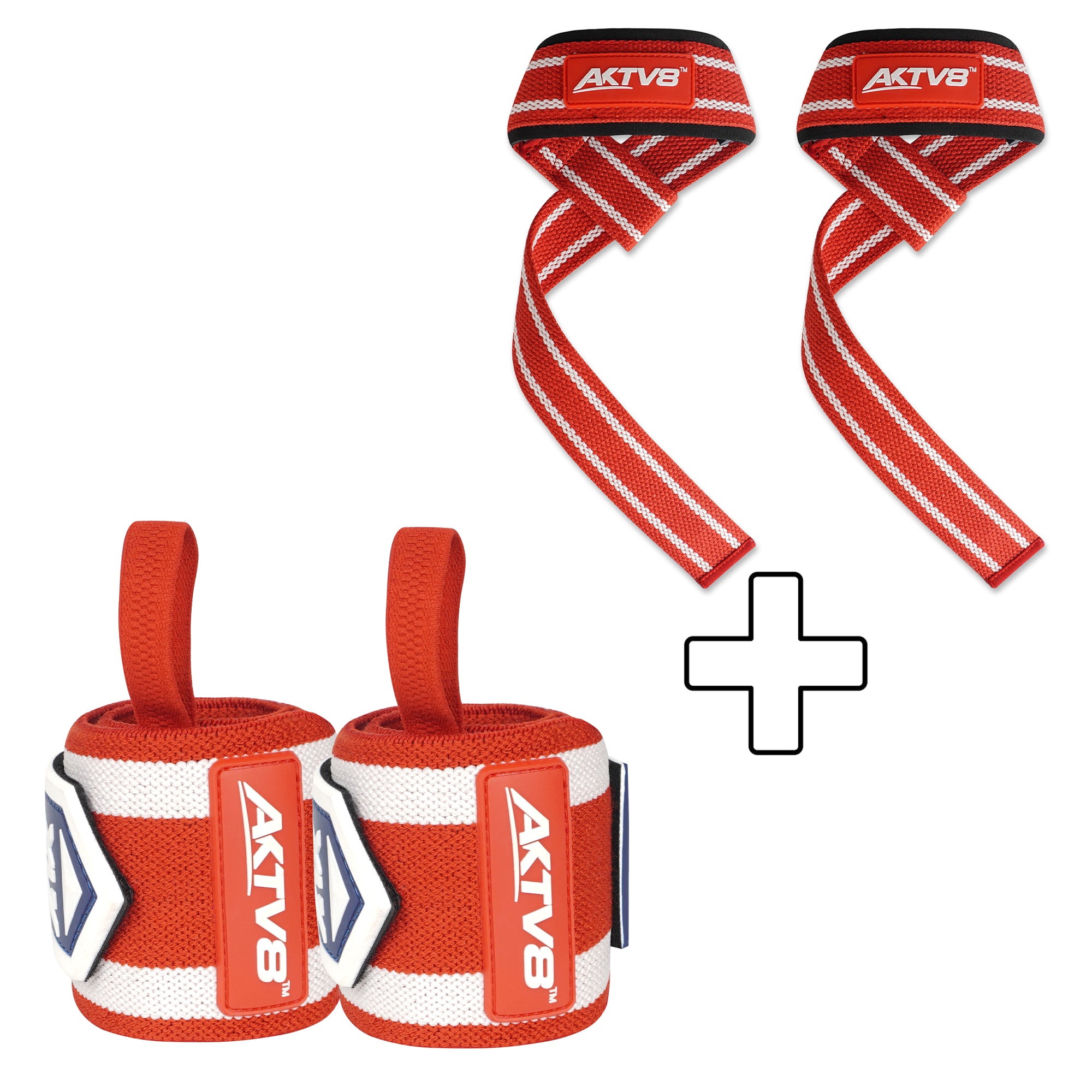 AKTV8 Red & White Edition PowerGrip Combo – Wrist Wraps & Lifting Straps