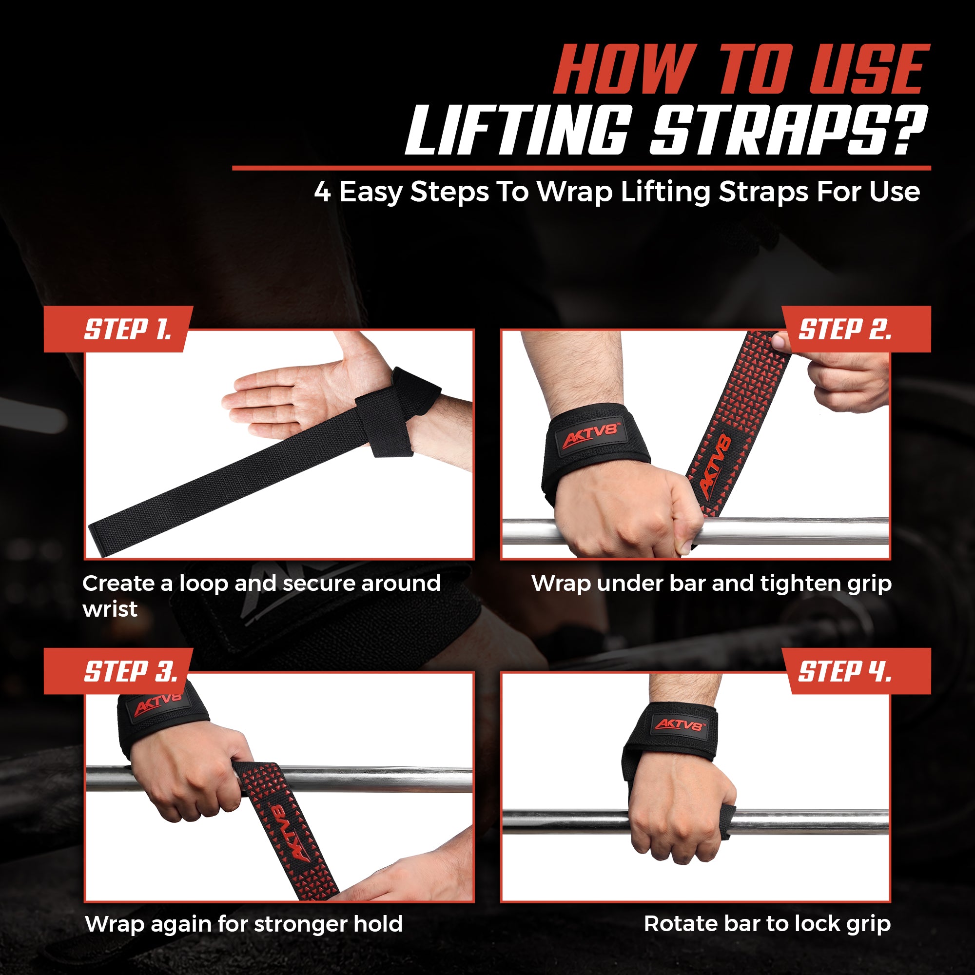 AKTV8 Premium Orange Edition Lifting Straps – Heavy Duty Grip Support