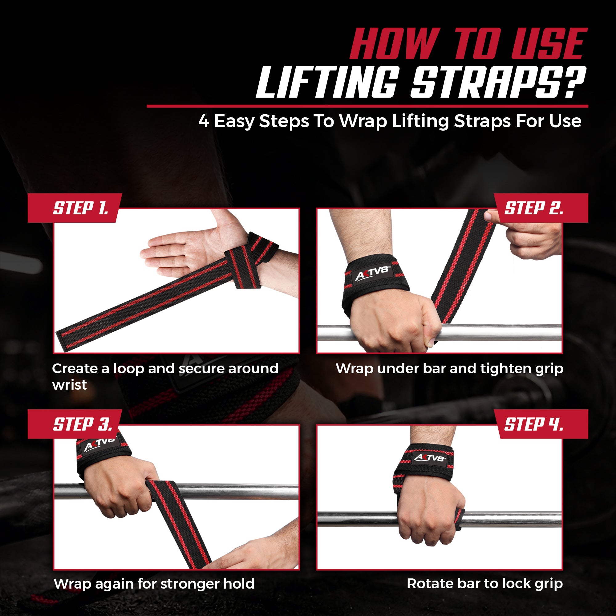 AKTV8 Premium Red Edition Lifting Straps – Heavy Duty Grip Support