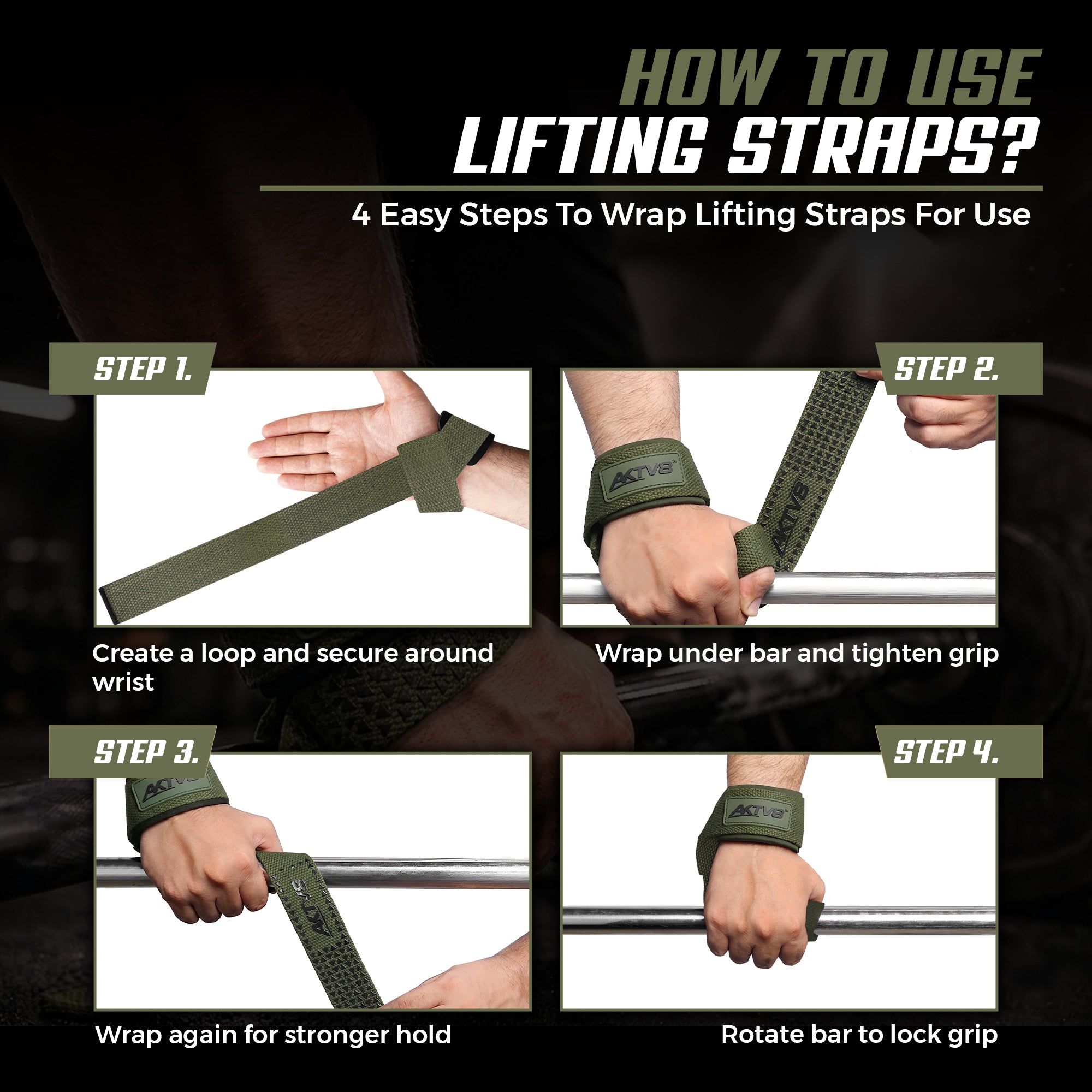 AKTV8 Premium Green Edition Lifting Straps – Heavy Duty Grip Support
