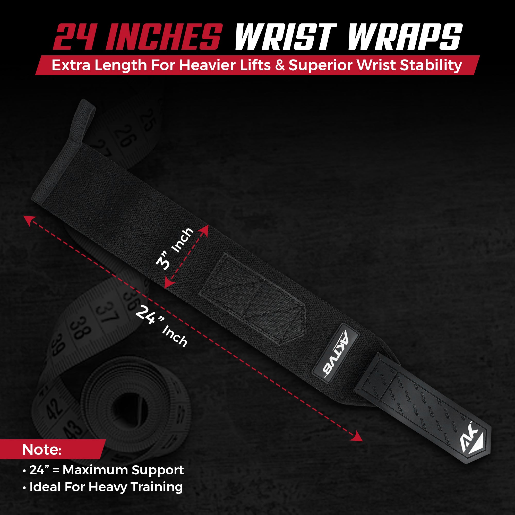 AKTV8 Premium Black Edition Wrist Wraps – Heavy Duty Wrist Support