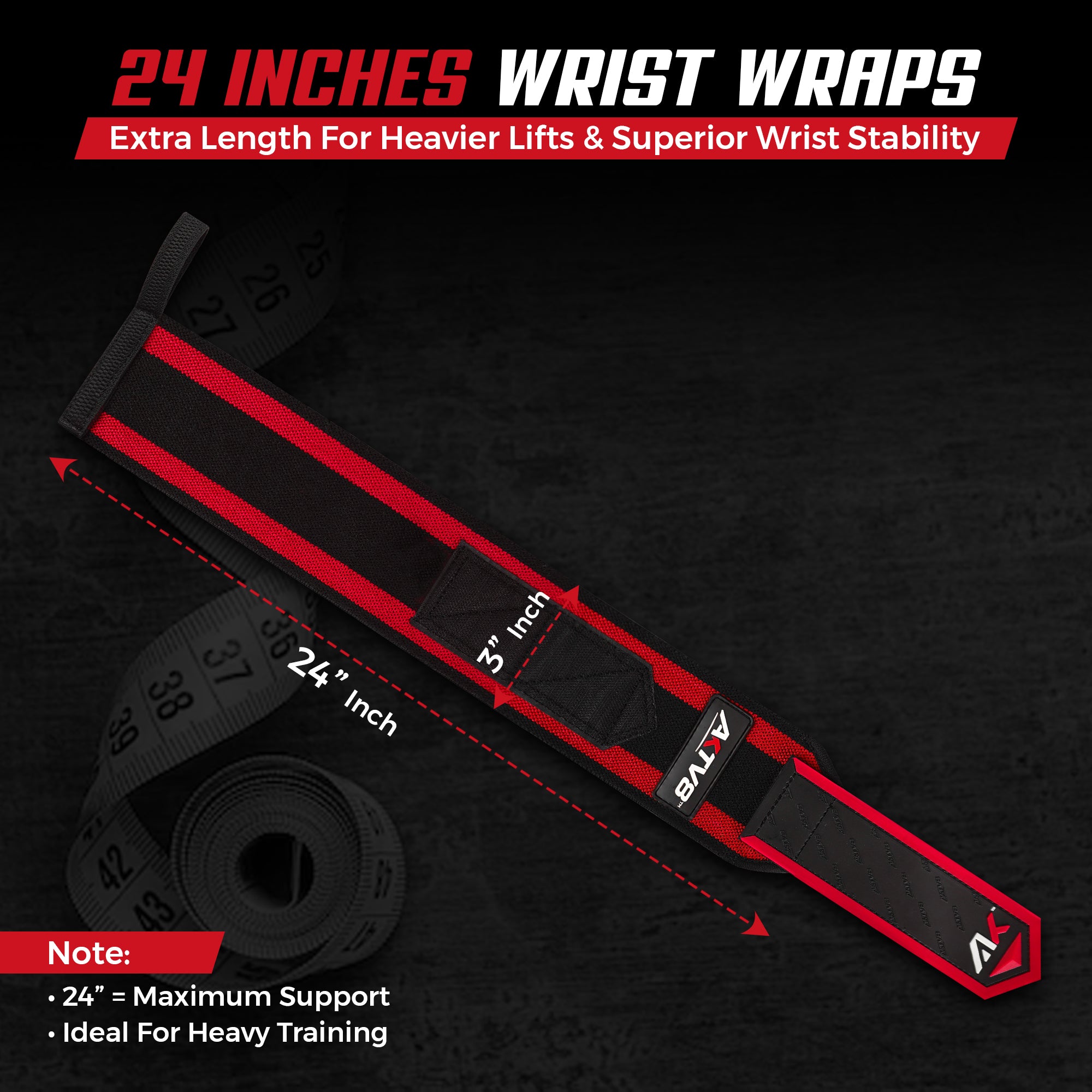 AKTV8 Premium Red Edition Wrist Wraps – Heavy Duty Wrist Support