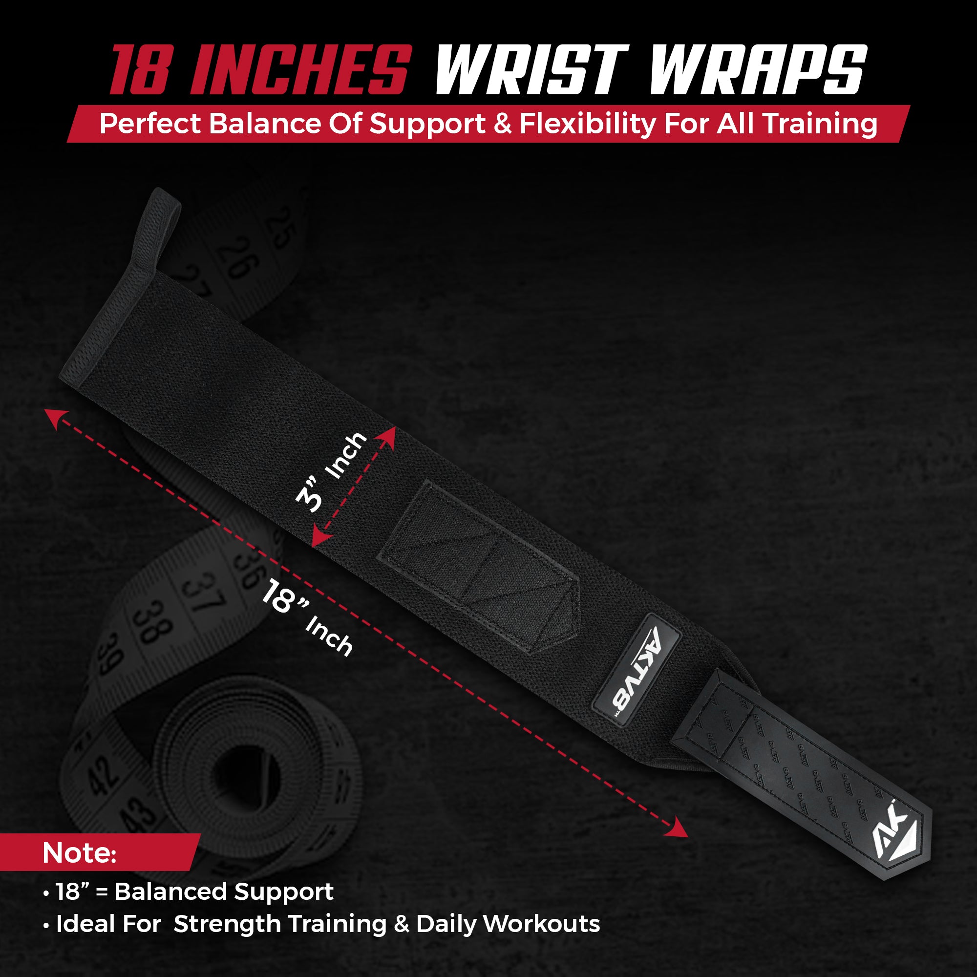 AKTV8 Premium Black Edition Wrist Wraps – Heavy Duty Wrist Support