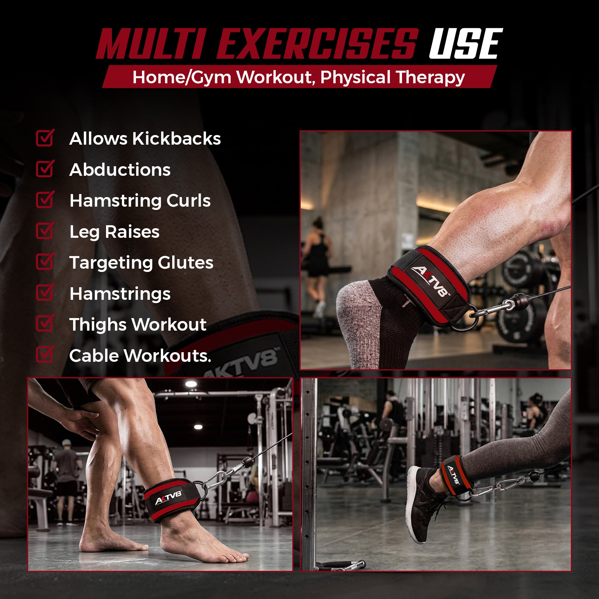 AKTV8 Premium Red Edition Ankle Straps – Heavy Duty Leg Training Support