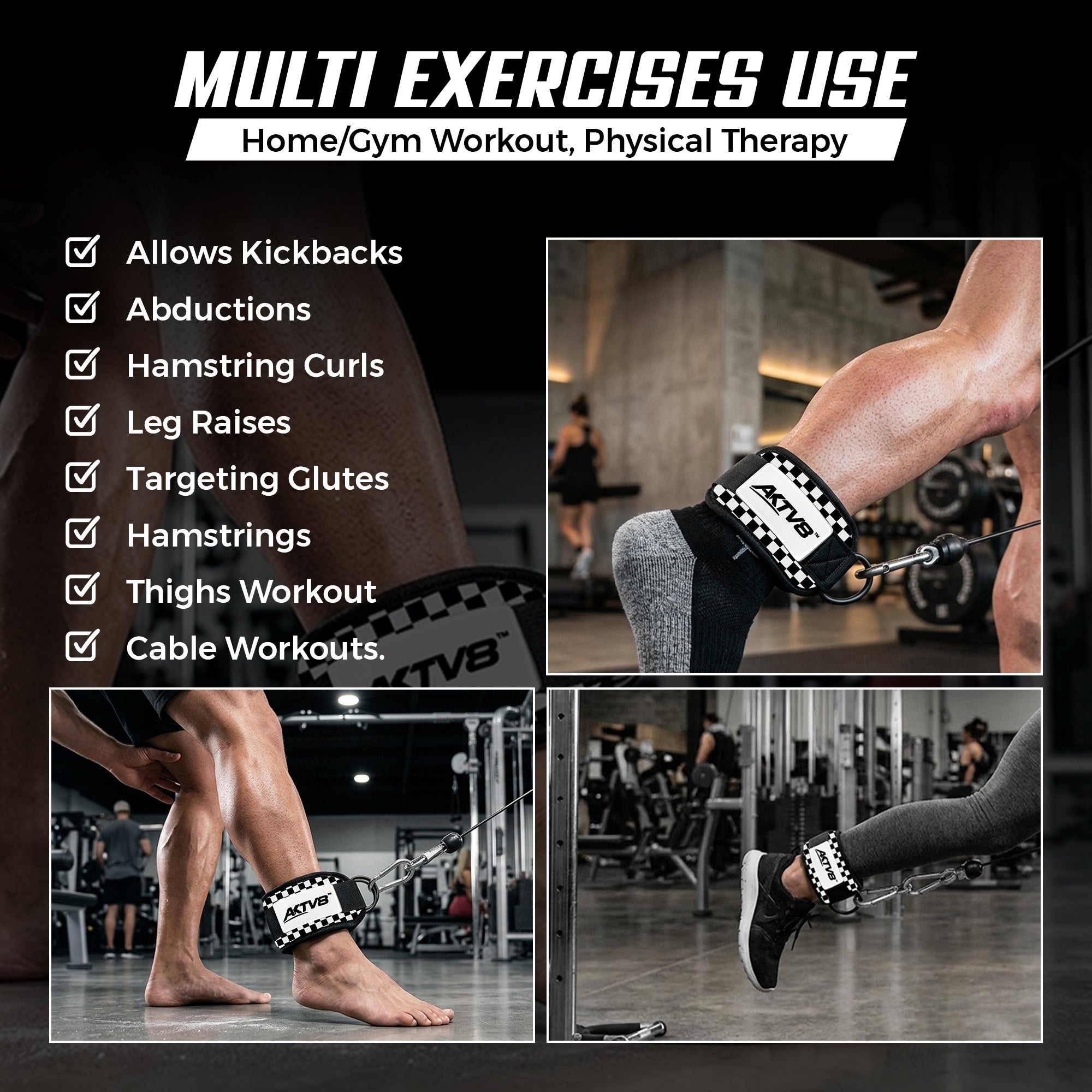 AKTV8 Premium White Edition Ankle Straps – Heavy Duty Leg Training Support
