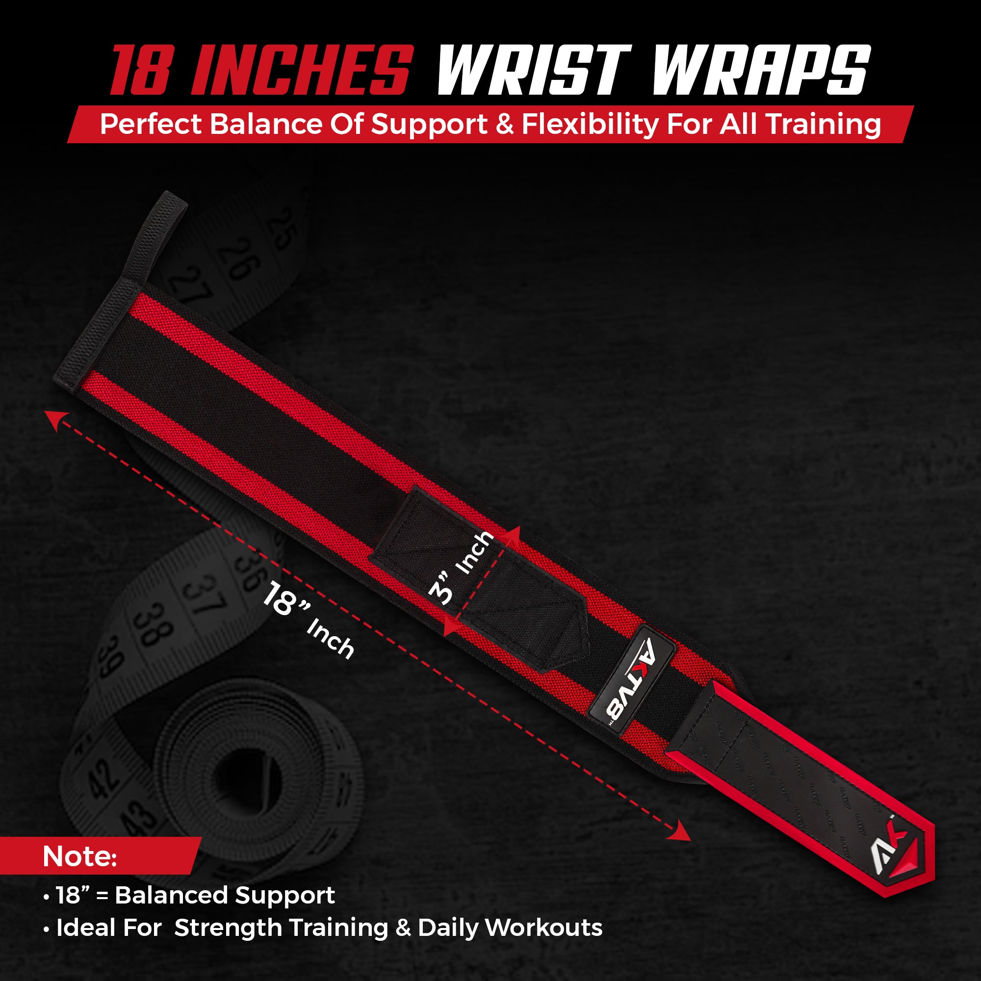 AKTV8 Premium Red Edition Wrist Wraps – Heavy Duty Wrist Support