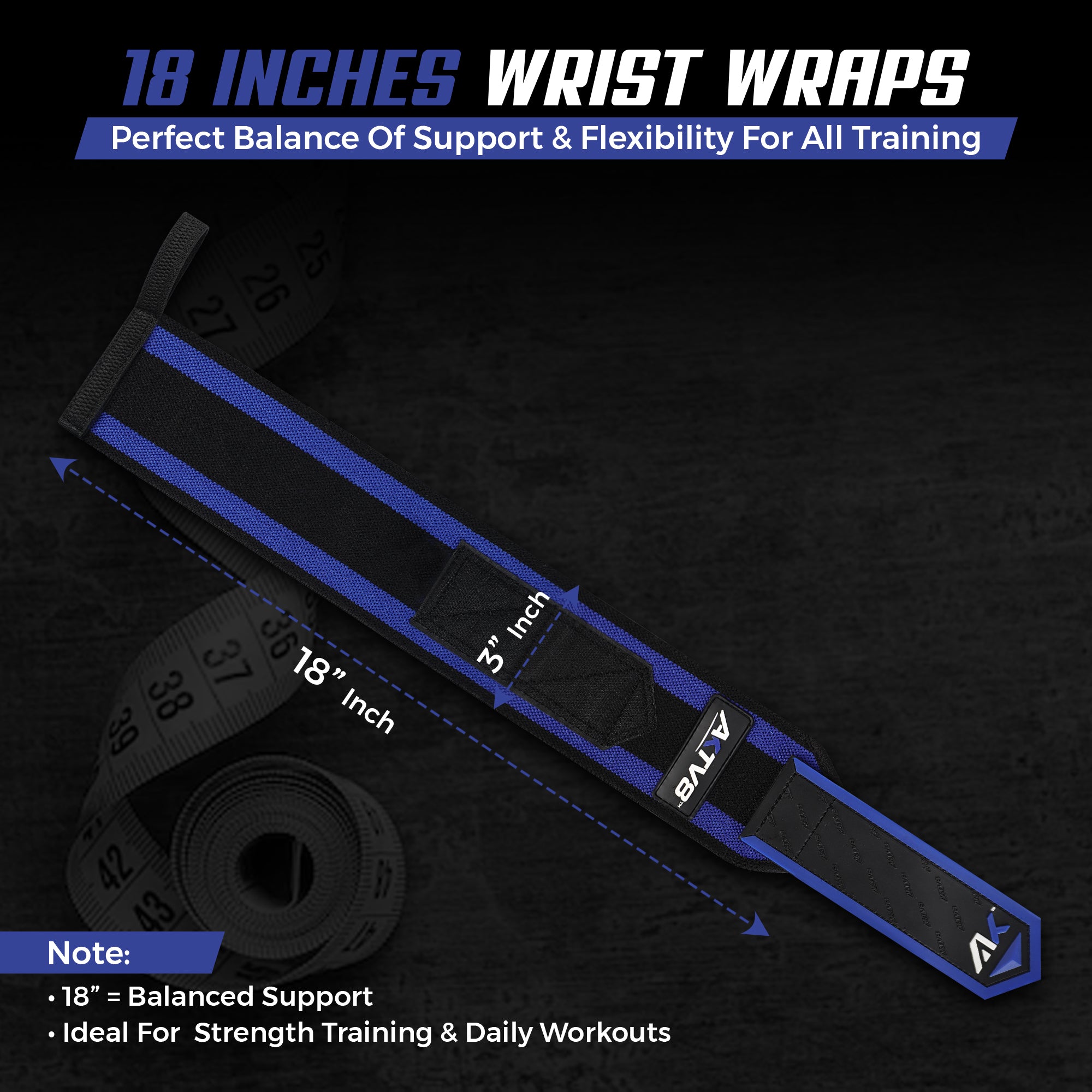 AKTV8 Premium Blue Edition Wrist Wraps – Heavy Duty Wrist Support
